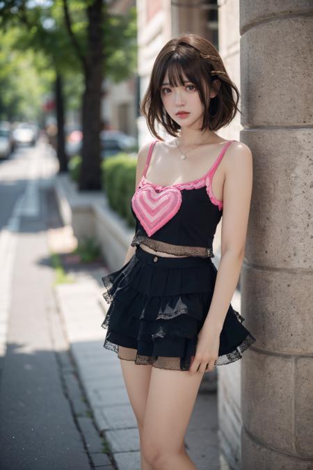 Twinkle,heart,pink camisole,black skirt,socks,