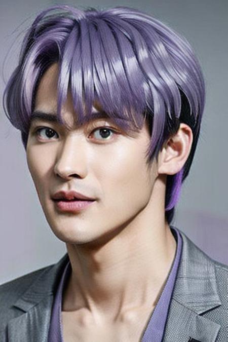 ((((1boy , full shot,  light purple hair  color :1.5)))),(8k, RAW photo, best quality, masterpiece:1.2), (realistic, photo-realistic:1.4), (extremely detailed CG unity 8k wallpaper) , (( smile close up shot portrait of a charming Horsen posing for shang yoon magazine in light blue, in the style of deconstructed tailoring, close up, rounded, precisionist, limited color range, duckcore, celestial :1.4)),((super biggest muscle chest )), ((muscular arms and a broad chest, strong, athletic, muscle:1.3 )), hyper detailed, soft lighting, strong backlight, beautiful lighting , hyperreal, front shot, ((random photorealistic full pose :1.3)),(day scene:1.2) 4k, cinematic, widescreen, zoom out, intricate detail, finely detailed, hyper detailed, insane details, centered, epic composition, smooth, extreamly realistic, cenematic, attractive beautiful, hyper realistic, photographed by Canon EOS 6D Mark II RF