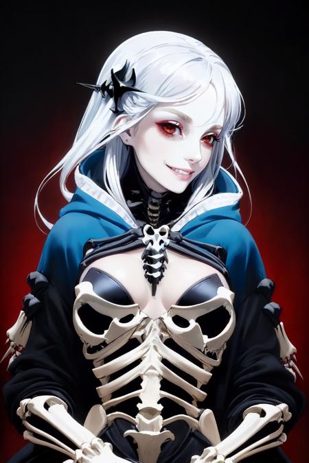 ((Masterpiece, best quality,edgQuality)),smile--, hoodie,edgBones, a woman in a hoodie,skeletal bones ,wearing edgBones
 <lora:edgBoneHoodies:1>