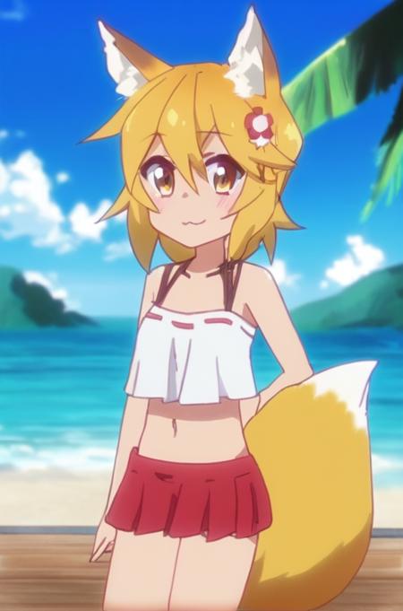 senko-san swimsuit, day, beach, looking at viewer, swimsuit, (wide shot:1.3)
<lora:MultiSenko v1.0b:1.0>