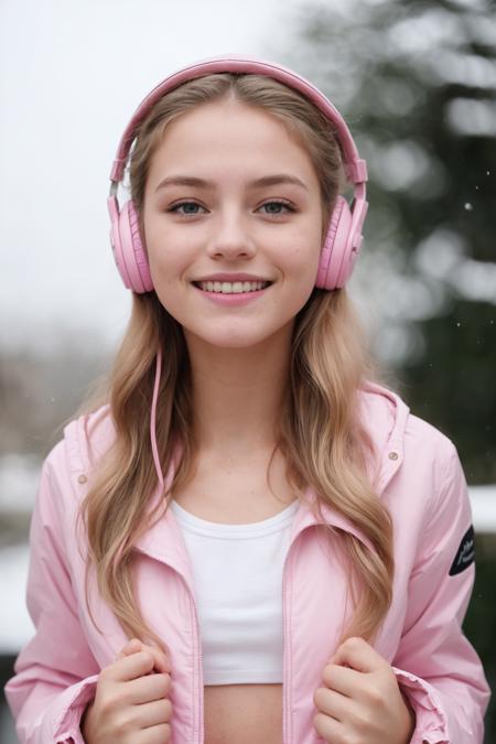 <comment:SUBJECT:0>
photograph of a 18 year old german girl, blonde, very attractive,
<comment:DESCRIPTOR:0>
long lashes, petite, cute,
<comment:HAIR:0>
long hair, curly hair,
<comment:FACE:0>
beautiful face, petite face, youthful face, cute face, nice joyful smile, excited gaze,
flushed cheeks, nices contoured youthful cheeks, beautiful nose, perfect nose,
small nose,
<comment:EYES:0>
green eyes, perfect round eyes, realistic fine detailed eyes, hyper beautiful eyes,
absolute stunning eyes,
<comment:BODY:0>
small body, petite body, medium breasts,
<comment:CLOTHES:0>
(((wearing a open pink down winter jacket with white fleece))), (((wearing pink headphones))), waering a white tank top, pastel blue denim jeans, nice styled clothes,
<comment:MEDIA:0>
in winter, snowfall, Porta 160 color, shot on ARRI ALEXA 65, bokeh, sharp focus on subject,
<comment:WEBSITE_ARTIST:0>
shot by Don McCullin,
<comment:LORAs:0>
<comment:EMBEDDINGS:0>