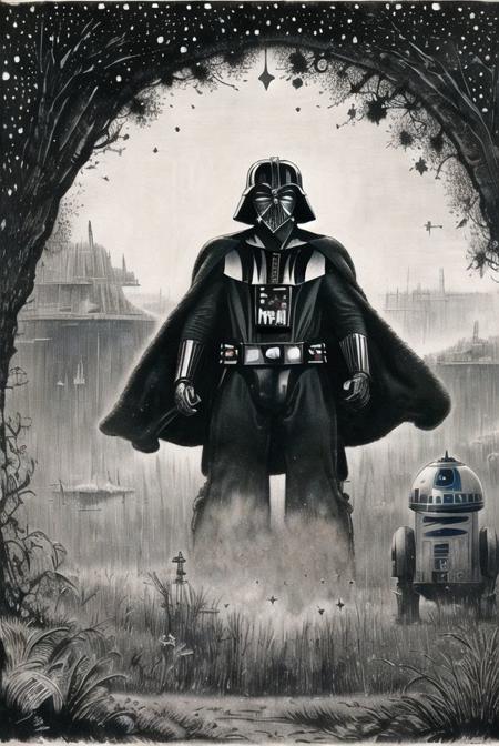 (((early 20th century ink drawing of star wars in the style of norman lindsay))), black and white, masterpiece, best quality, highly detailed, professional color grading, film grain, atmosphere, wondrous,  8k resolution, hyper realistic,