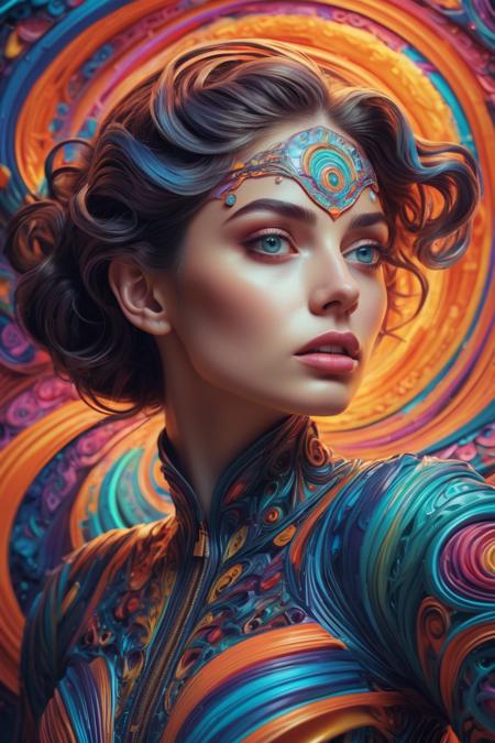 1girl, sfw,, (DMT art style :1.3), Bright colors, surreal visuals, swirling patterns, DMT art style, (made of plastic:1.3), (majestic, stunning, exquisite:1.3), beautiful, (high details, 8k:1.3)