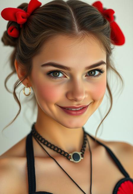 photo-realistic and perfectly accurate photo of a young dominatrix with a condescending smile in her face