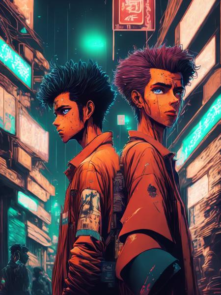 <lora:LiamWong:1>anime inspired by cowboy bebop, set in Karachi Pakistan, detailed, 8k, masterpiece, neon cityscape, humans in streetwear