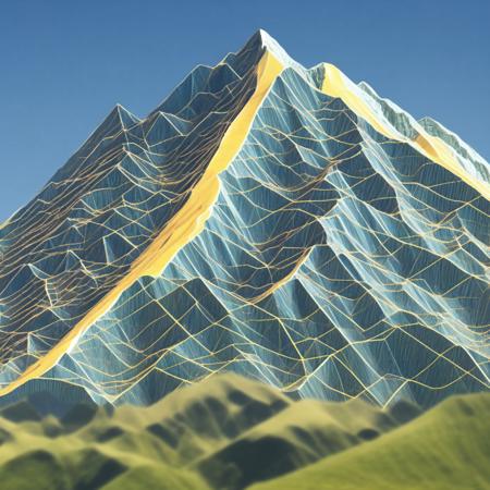 (prismascopes style:1) a computer generated image of a mountain with lines coming out of it <lora:djzPrismaScopesV21_LoraBooth:1>