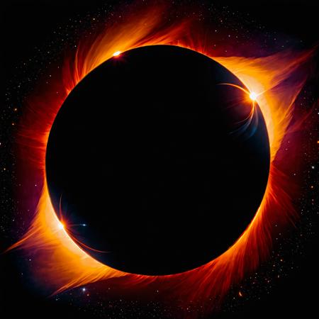 The total solar eclipse, the path of totality, celestial bodies aligned, in the style of Kip Thorne's black hole research visualization, <lora:add-detail-xl:0>, <lora:xl_more_art-full_v1:0>