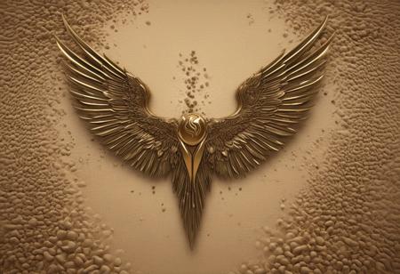 render realistic smoke wings against a digital canvas, utilizing intricate textures and lighting effects to imbue the artwork with a sense of mystique and artistry,
 golden sand, metallic tones, urban evolution, reflective journey, runes,Mesmerizing landscape, swirling distractions, serene contemplation,