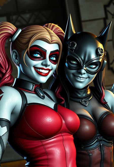 score_9, score_8_up, score_7_up, 4K, UHD
(((Borderlands video game style shading)))
Intricate Details, Amazing Quality, 
Harley Quinn, Catwoman, best friends