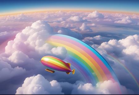 lazympos, RainbowUnicornStyle, zeppelin, horn, rainbow, above clouds, from above