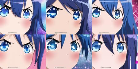 <lora:gununu-000010:1>, touwa erio, denpa onna to seishun otoko, anonymous, 10s, 1girl, angry, blue eyes, blue hair, blush, lips, sparkle