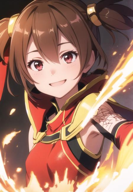 (Photo:1.3), highdetail, <lora:Silica_SAO:0.8>, Silica_ALO, solo, smile, portrait, red dress, (acclaimed, alluring, captivating, exciting, gorgeous, striking:1.3), beautiful, (highly detailed, high quality:1.3)