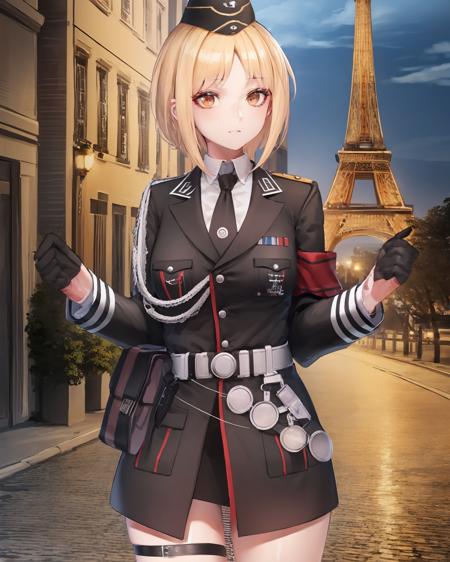 (extremely detailed CG unity 8k wallpaper),(masterpiece), (best quality), (ultra-detailed), (best illustration),(best shadow), cowboy shot, (sharp eyeliner, eyeshadow, detailed eyes:1.1), paris, crowd, eiffel tower, 
,BREAK
MP40
 <lora:(p)MP40:1>