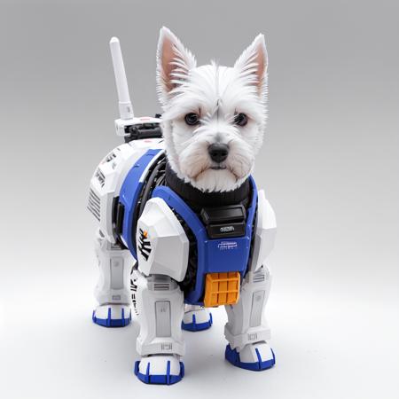 (masterpiece), isometric view of a MINI cute hyper realistic futuristic soldier white schnauzer puppy, big white bread, wearing mecha armor, blue model, Cinematic, hyper detailed, white GRADIENT background , highly detailed, zoomed out,