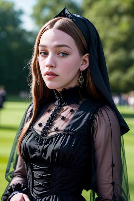 Picture, high quality, closeup of beautiful Koh_VictoriaPedretti, a woman wearing a  modest gothic victorian dress, black clothing,  perfect eyes, perfect face, classical, edgy, grim, raytracing, sharp focus