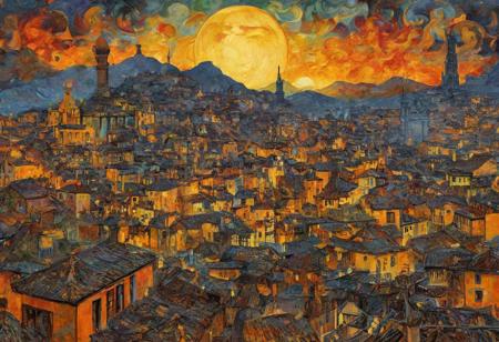 inkpunk style, (Picasso:1.8) dadaistic collage (by klimt:1.5), Chinese dragon circling an alien city with tall creepy spires on fire, oppressive atmosphere,  <lora:IPXL_v1:1>, (masterpiece, best quality, beautiful and aesthetic:1.2), (ultra detailed, extremely delicate:1.3), rich vivid detailed background, dramatic contrasting lighting, two moons in the distance.