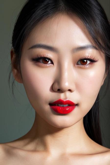 Close-up portrait of beautiful asian woman with red lips