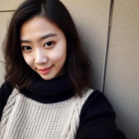 instagram photo, closeup face photo of 23 y.o very beautiful vampire girl in black sweater, cleavage, pale skin, (smile:0.4), hard shadows, (anime:0.15), (style of Leonardo Da Vinci:0.15