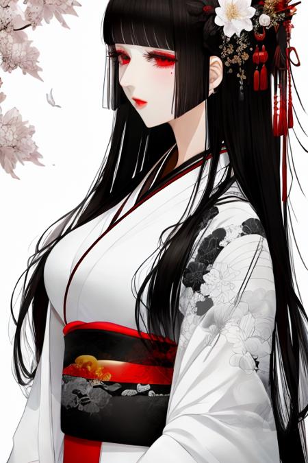 1girl,black_hai,white kimono,upper body, masterpiece,best_quality,white background  <lora:Kei_Satsuki-000010:1>