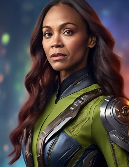 professional portrait photo of zsldngotg woman,  dressed as Gamora from Guardians of the Galaxy, action pose, cinematic lighting, <lora:Zoe Saldana-000005:1>