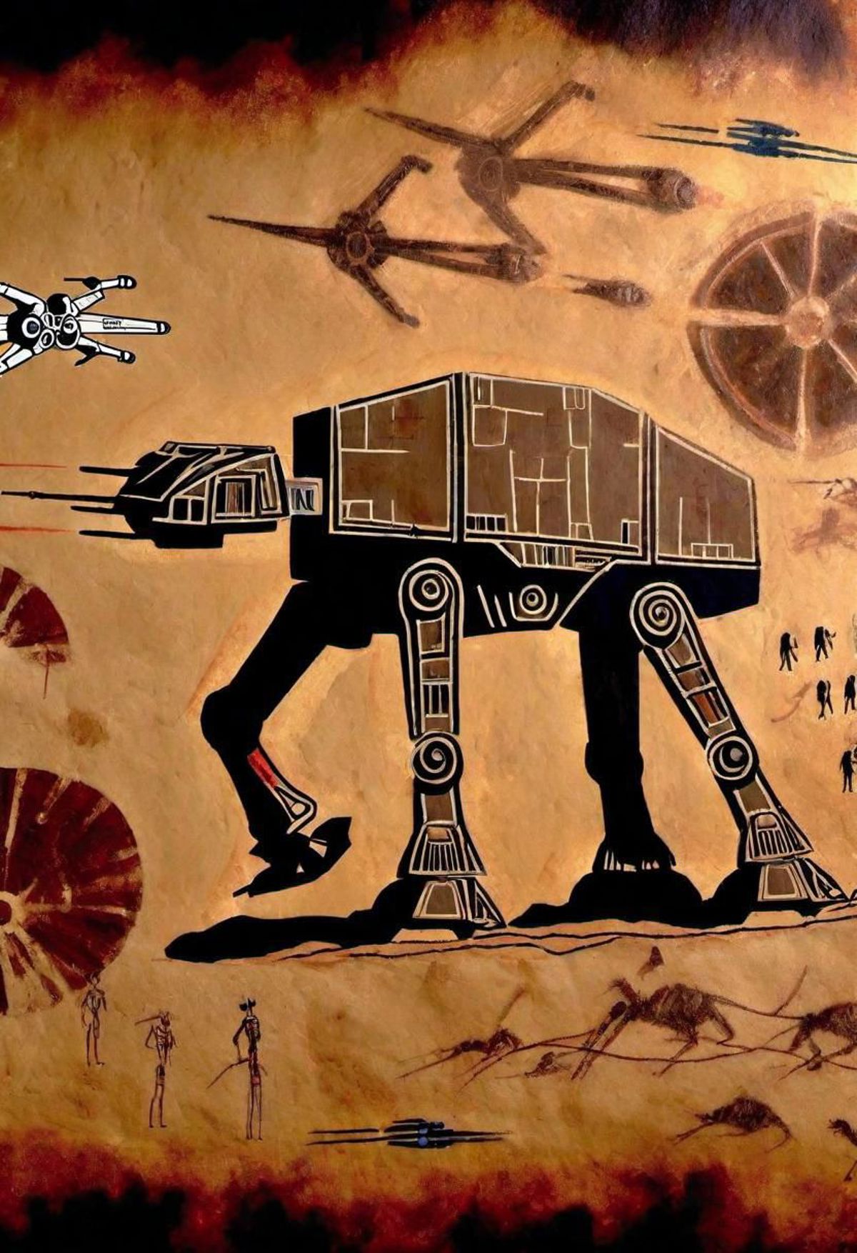 Ancient Egyptian Drawing of a Tank with the Star Wars Logo and People