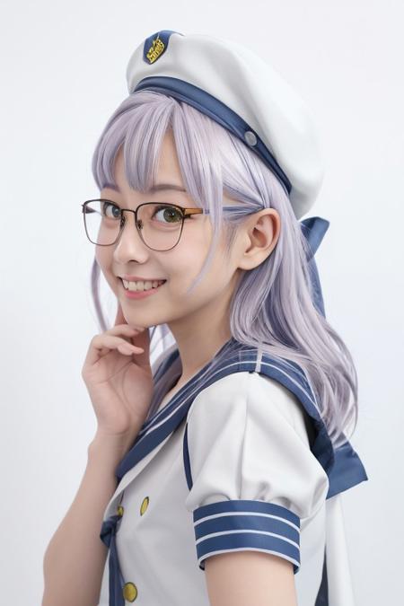 high quality, best quality, perfect lighting, looking at viewer, smile,
1girl, a portrait of a woman in neon \(nikke\) cosplay, glasses, white beret, from side, sailor collar, blue collar,
<lora:neon_nikke_v01:1.4>,