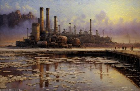 (impressionism:1.15), salt flat, Cliff/Bluff, industrialism, steampunk city scene, (jeremy mann:0.7), rural, scene painting,a painting,scenery, <lora:å·¥ä¸è¸æ±½:0.5>,