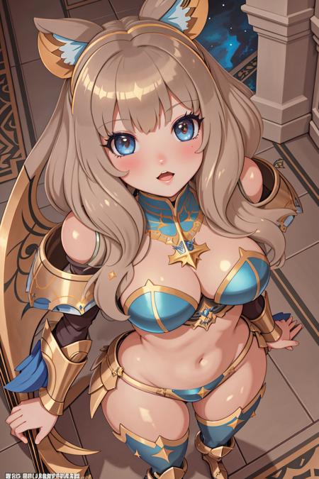 (masterpiece), (best_quality), (ultra-detailed), (illustration), (welcoming), 2girls, (stellar horizon walker viera:1.3), (outside a indoor castle:1.3), (full body:1.4), bright gold hair, multcolored hair,swept bangs, deep slate gray eyes, pose, [:skimpy, formal costume design:0.2], (from above:1.8),spread legs,top-down bottom-up, medium breasts, sexy athletic thicc hourglass figure,skindentation, (bikini armor:1.2), , official art, vivid color, finely detailed, hyper detailed, 8k, high resolution illustration, absurdres, intricate detail, (happy, (smile:0.4), open mouth, (blush:1.3):0.8)<lora:GoodHands-beta2:1.6><lora:EnvyCuteMix02:1>