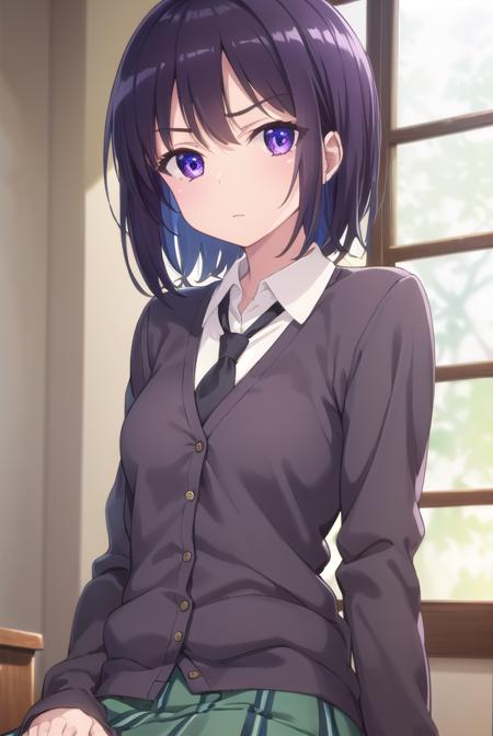 yozoramikazuki, <lora:yozora mikazuki s2-lora-nochekaiser:1>,
yozora mikazuki, short hair, black hair, (purple eyes:1.1), angry, frown,
BREAK shirt, school uniform, necktie, cardigan, black necktie, skirt, green skirt, pleated skirt,
BREAK indoors, classroom,
BREAK looking at viewer, (cowboy shot:1.5),
BREAK <lyco:GoodHands-beta2:1>, (masterpiece:1.2), best quality, high resolution, unity 8k wallpaper, (illustration:0.8), (beautiful detailed eyes:1.6), extremely detailed face, perfect lighting, extremely detailed CG, (perfect hands, perfect anatomy),