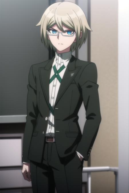 byakuyatogami, <lora:byakuya togami s1-lora-nochekaiser:1>,
byakuya togami, short hair, bangs, blue eyes, blonde hair, male focus, glasses, semi-rimless eyewear,
BREAK shirt, long sleeves, jacket, white shirt, open clothes, glasses, collared shirt, belt, pants, open jacket, black jacket, dress shirt, black pants, black belt, shirt tucked in, brown belt,
BREAK outdoors, classroom,
BREAK looking at viewer, (cowboy shot:1.5),
BREAK <lyco:GoodHands-beta2:1>, (masterpiece:1.2), best quality, high resolution, unity 8k wallpaper, (illustration:0.8), (beautiful detailed eyes:1.6), extremely detailed face, perfect lighting, extremely detailed CG, (perfect hands, perfect anatomy),