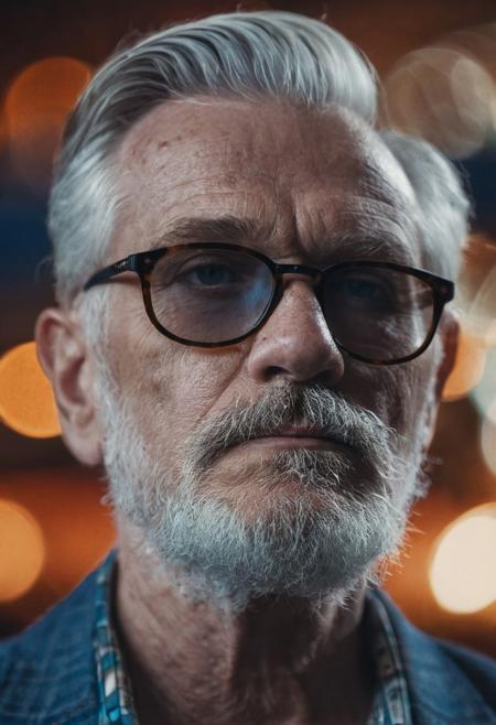 portrait, masterpiece, 4k, ray tracing, intricate details, highly-detailed, hyper-realistic, 8k RAW Editorial Photo.
masterpiece, best quality, amazing quality, very aesthetic, absurdres, newest, scene, smoking, Dandyism, old man, solo, orange eyewear, tattoos, upper body, blue background, (blue monochrome theme), depth of field,
cinematic light, dramatic light, shallow depth of field,  high budget, bokeh, cinemascope, film grain,