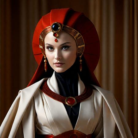 Closeup extraordinary Padm Amidala from Star Wars minimalistic portrait in the style of high fashion professional photography 8k, beauty