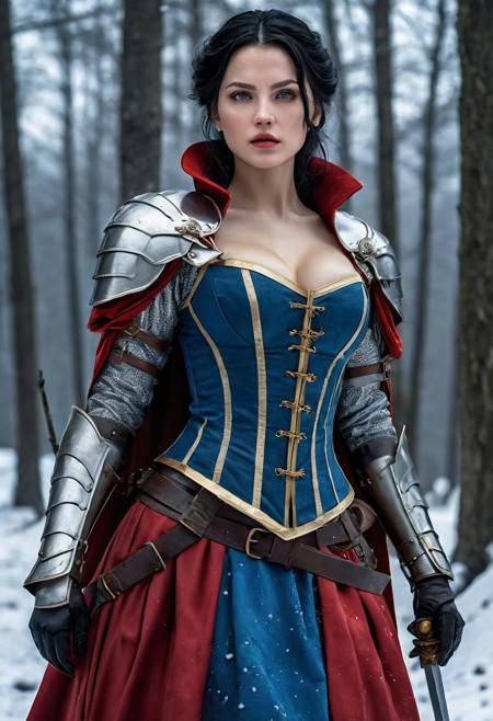 High resolution ultra-realistic of Beautiful Snow White warrior, Fantasy style, 8k, capturing the intensity of the moment, dramatic lighting, standing on a bloody and stormy battlefield in a fighting pose, fire, intricately designed shining iron armor, red skirt, perfect athletic figure, beautiful Warrior Swow White, fire, dirty face, ultra realistic, cinematic style, athletic figure, dark fantasy, covered in dirty and blood, cinematic colors Lighting, extremely detailed, 8K, wavy black hair, realistic dirty bloody pale face, realistic blue eyes, beautiful Snow White on in cool iron armor, hyper-detailed, hyper-realistic, bright colours, Attractive 21 old years girl, Attractive, beautiful firm Breasts, sharp focus, digital painting, Photograph Taken on Nikon D750, Alphonse Mucha, 8K, athletic figure, Hyperdetailed, hyperrealism, Attractive, Attractive bust girl, asymmetric balance