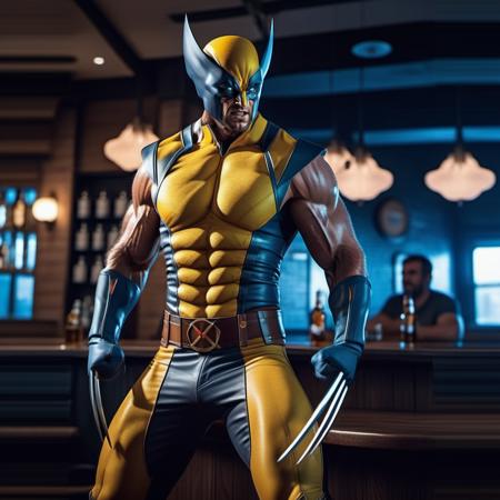 Wolverine1024, a man having a beer in a pub, full body, cyberpunk background, features intricate detail, detailed eyes, highly detailed, photography, ultra sharp, film, bokeh, professional, 4k   <lora:Wolverine1024:0.7>