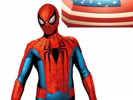 (sks style) Spider-man standing in front of the American Flag