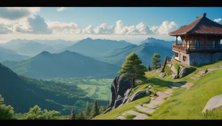 ,kkkkkkkkkkkkkk mountain top lookout, (Studio ghibli style, Art by Hayao Miyazaki:1.2), Anime Style, Manga Style, Hand drawn, cinematic, Sharp focus, humorous illustration, big depth of field, Masterpiece, concept art, trending on artstation, Vivid colors, Simplified style, trending on ArtStation, trending on CGSociety, Intricate, Vibrant colors, Soft Shading, Simplistic Features, Sharp Angles, Playful, award winning photograph + cinematic shot + photos taken by ARRI 65 + incredibly detailed, sharpen, details + professional lighting, photography lighting + 50mm, 80mm, 100m + lightroom gallery + behance photographys + unsplash, global illumination, epic award winning photograph (subsurface scattering:1.3), intracate details, ambient occlusion, global illumination, realism, hyper realistic, hyper detailed