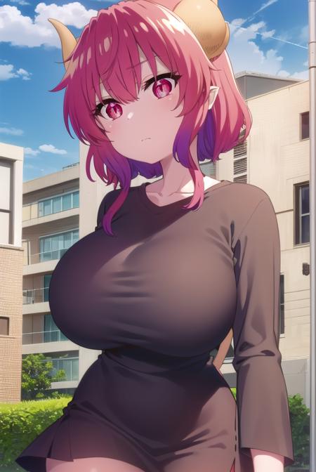 dragonilulu, <lora:dragon ilulu s2-lora-nochekaiser:1>,
ilulu, curled horns, horns, long hair, multicolored hair, purple hair, (red eyes:1.5), red hair, (slit pupils:1.5), (huge breasts:1.2),
BREAK black shirt, (long shirt:1.5), black thighhighs, collarbone, shirt, short sleeves, thighhighs, wide sleeves, zettai ryouiki,
BREAK outdoors, park, trees, sky, clouds, sun,
BREAK looking at viewer,
BREAK <lyco:GoodHands-beta2:1>, (masterpiece:1.2), best quality, high resolution, unity 8k wallpaper, (illustration:0.8), (beautiful detailed eyes:1.6), extremely detailed face, perfect lighting, extremely detailed CG, (perfect hands, perfect anatomy),