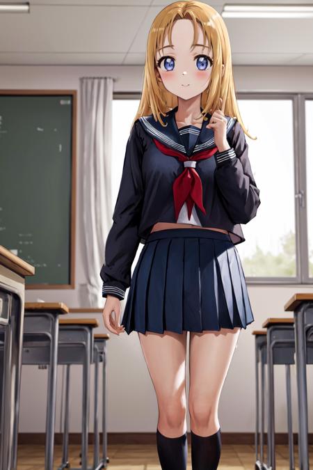 masterpiece, best quality, highres, 1girl <lora:gekai_elise_no_outfit:1> serafuku, school uniform, pleated skirt