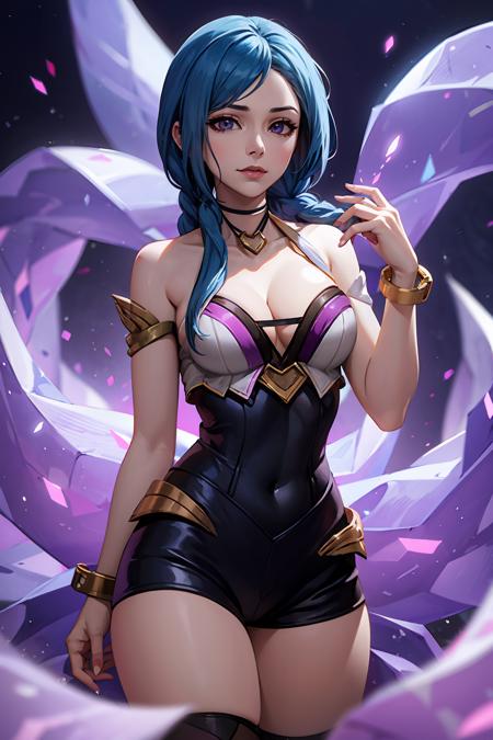 kda ahri cosplay, 1girl, cleavage, strapless