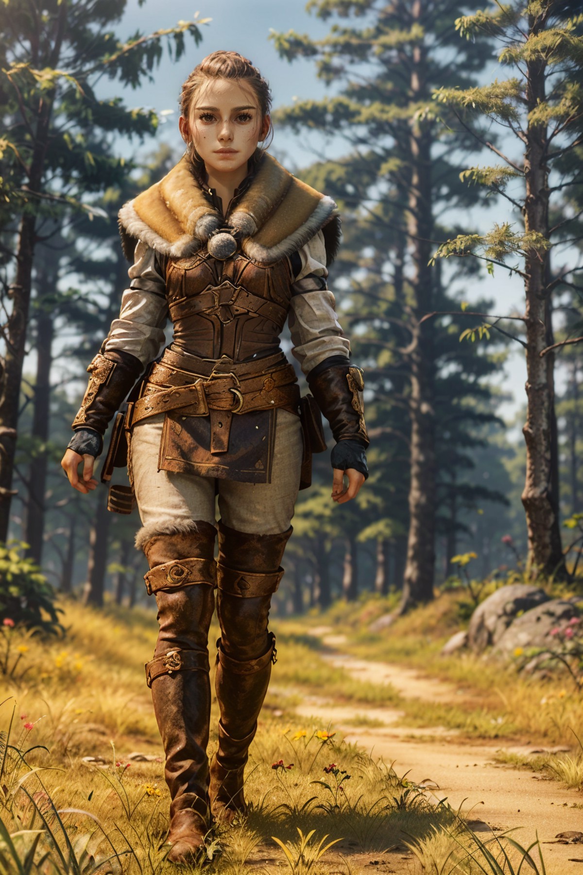 (masterpiece, best quality)
AliciaPlague, 1girl, solo, boots, fur trim, armor, grass, outdoors, standing, fantasy, walking...