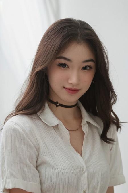 ((one pretty japanese girl)), solo, black hair , (messy bob hair), collarbone, big tits, cleavage, necklace, jewelry, orange patterned dress, looking at viewer, indoor, bokeh, film grain, cowboy shot, epiCPhoto, (extreamly detailed pupil, extreamly detailed eyes,(proportional eyes, same size eyes),perfect eyes looking, bright eyes,(detailed eyes), long eyelash, downing eyes), (looking at viewer),((proportion body)), (extreamly detailed face, extreamly detailed eyes, extreamly detailed nose, extreamly detailed lips), ((shiny skin)), ((jawline, strong jawline), ((dimple)), collar choker, Messy long hair, epiCPhoto,BadDream , ((smirk)), view from side
