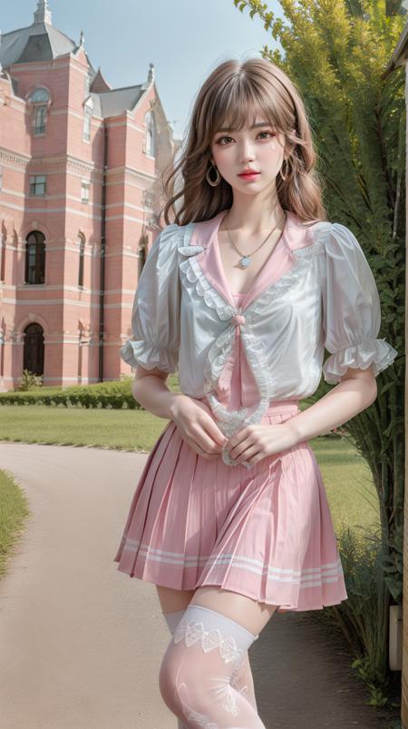 pleated skirt,pink skirt,pink sailor collar,