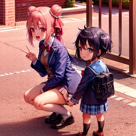 1girl, <lora:sugarlife01-000004:0.8>,satou, outdoor, hair buns, blue jacket costume
AND
1girl, child, <lora:sugarlifeshio01-000099:0.8>, shio, outdoor, serafuku, plaid skit, short twintails