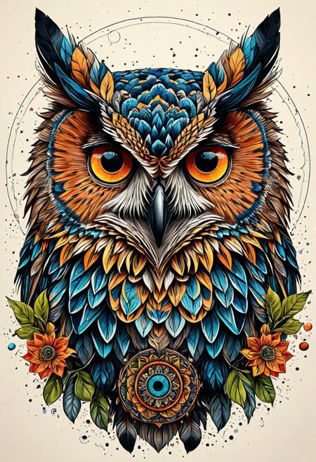 Finely detailed vector illustration, botanical study, eagle owl, ultra realistic quality, circle symbol, white background, hyperdetailed, intricately detailed,  triadic colors,fantastical,intricate detail,splash screen,complementary colors, fantasy concept art, 8k resolution, masterpiece, ink on old paper, calligraphy,