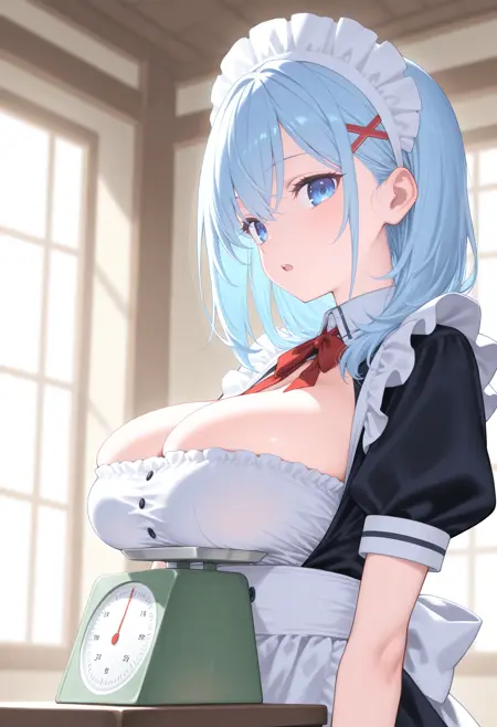 weighing breasts / 乳重測定 / おっぱい測定 / 乗せ乳