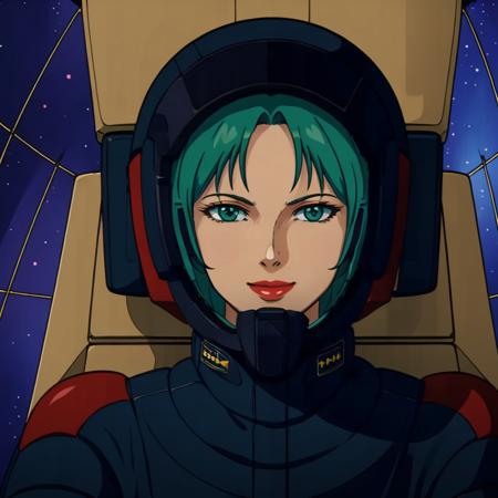 masterpiece,high quality,solo,cockpit,
<lora:jeridandmouar001:0.7>,looking at viewer,smile,
mouarpharaoh,1woman,
green hair,green eyes,lipstick,
space helmet,
space pilot suit,