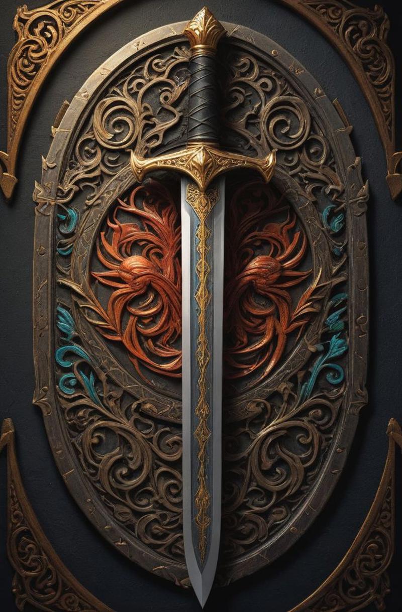 Sword and Shield Design on a Door or Wall