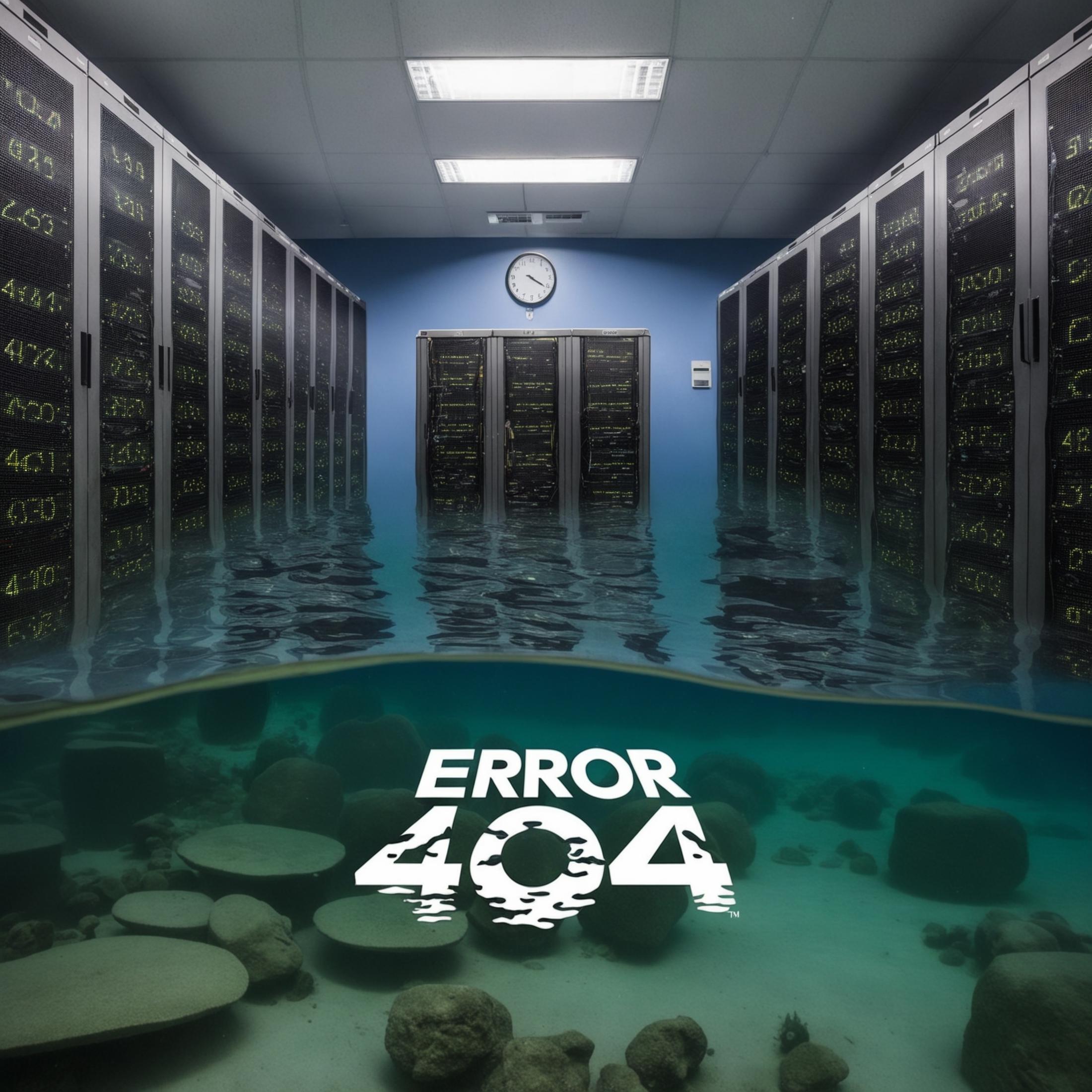 Error 404: A server room submerged in water.