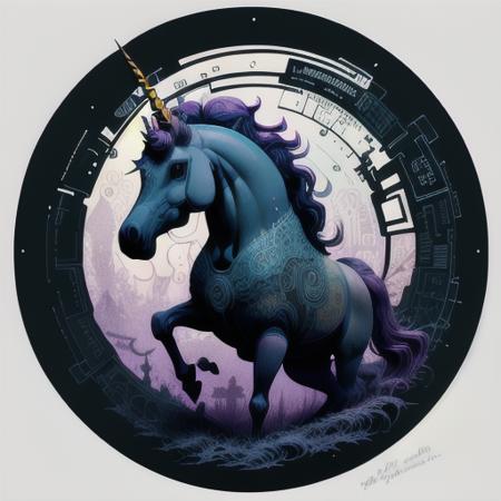 circular design, vector art, (pastel full-bleed illustration of dark plague unicorn as bored as bored can be); character design by Beksinski, Caravaggio, Max Ernst, Charles Vess; simple line art, flat illustration, digital print, radiant; art inspired by Dan Mumford, Rutkowski, Roy Lichtenshtein, Ismail Inceoglu; mixed media, gouache, 128k, cinema 4d, uhd, hd hdr, microfilm, polaroid, loose gestures, inkpunk, CGSociety, solarpunk, crispy quality, sharp, bright, volumetric lighting, intricate, ample negative white space, doodle, zendoodle, Louis Rhead, as a logo,  <lora:VectorUnicorns-04:1>