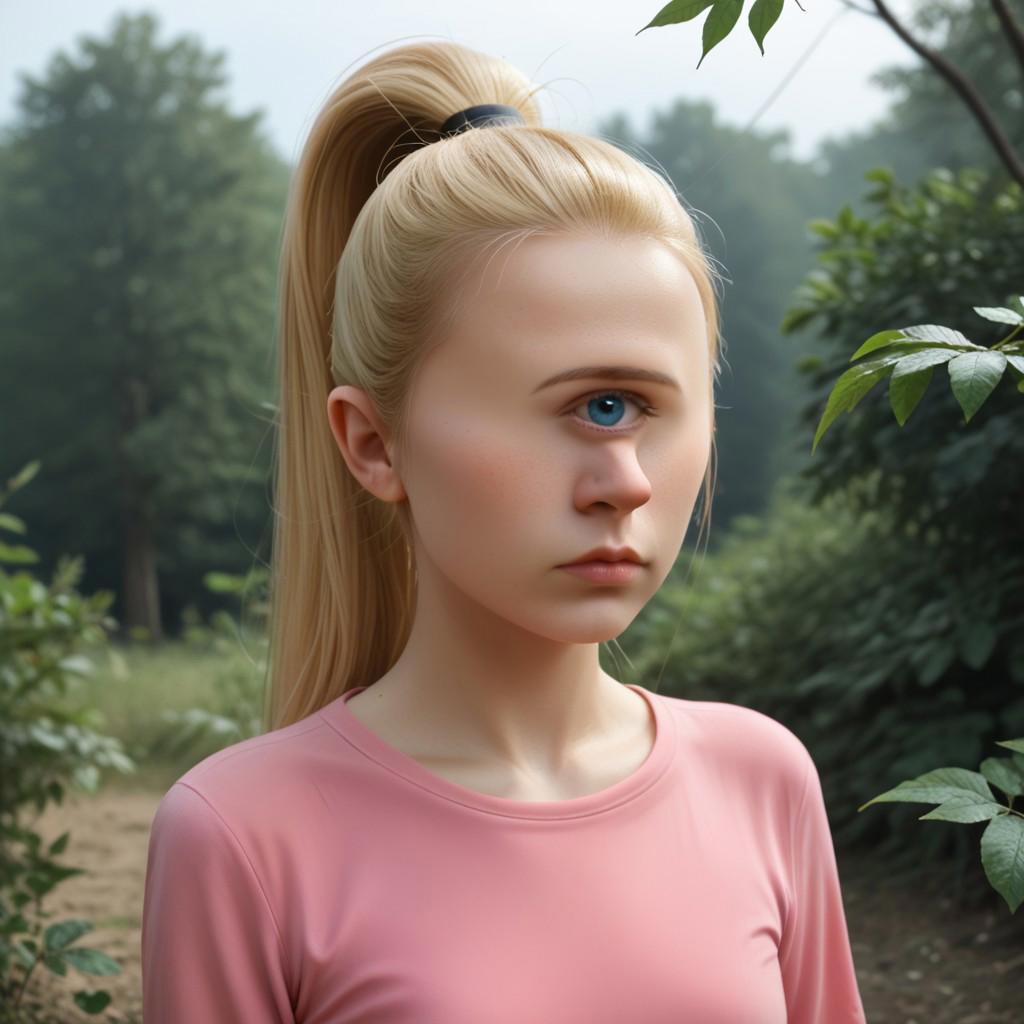 score_9_up, score_8_up, BREAK, (very long pointy nose):1.8, (pointy nose):1.5, 1girl, solo, blonde hair, high ponytail, blue eyes, pink shirt, black pants, cowboy shot,  <lora:PointyNose_PXL_Leaf1:1.2>, outdoors, highly detailed, realistic, ultrarealistic, photography, cyclopsgirl, thinmonobrow, absurdres